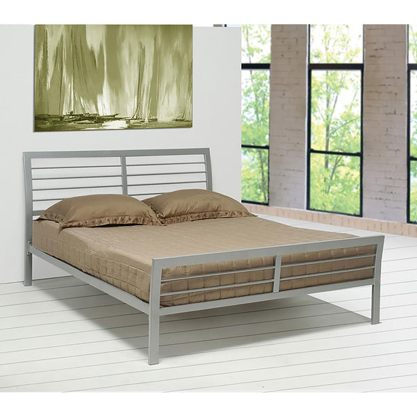 English Elm Silver Full Metal Bed with Nautical Horizontal Slat Headboard, Modern Silver Finish, 600 lb Capacity B062S00303
