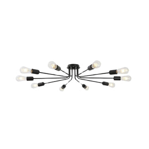 English Elm 10 Mid-Century Sputnik Chandelier with 10 Dimmable Arms, Metal Semi-Flush Ceiling Fixture, Elegant Ambiance Black B130P148036