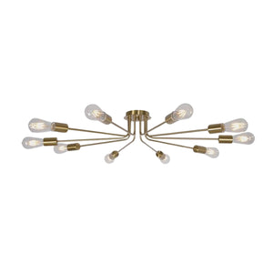 English Elm 10 Mid-Century Sputnik Chandelier with 10 Dimmable Arms, Metal Semi-Flush Ceiling Fixture, Elegant Ambiance Brushed Gold B130P148037