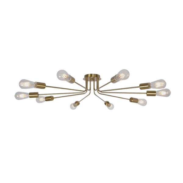 English Elm 10 Mid-Century Sputnik Chandelier with 10 Dimmable Arms, Metal Semi-Flush Ceiling Fixture, Elegant Ambiance Brushed Gold B130P148037