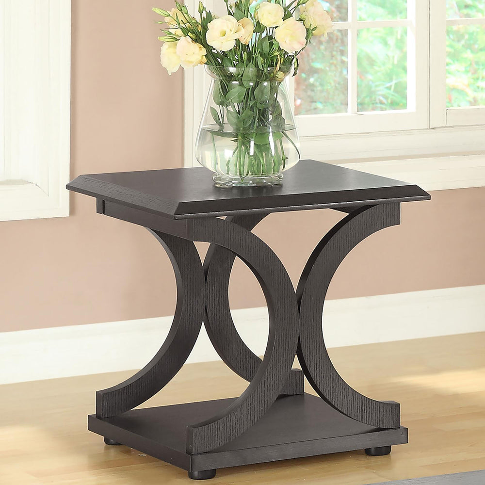 English Elm Cappuccino C-Shaped End Table – Contemporary Artistry Meets Functionality For Small Spaces & Storage B062P153619