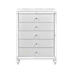 English Elm Modern Glamorous Alonza Chest of 5 Drawers Metallic White Alligator Embossed Mirror Inlay Crystal Pulls B011P156155