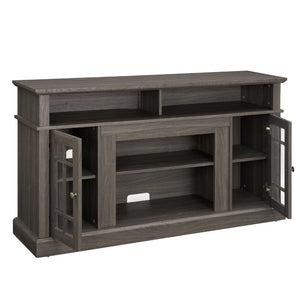 English Elm Classic Walnut Media Console with Glass Door Storage Open Shelving for 65 Inch Tvs W1758P147683