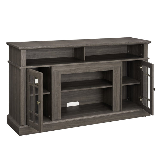 English Elm Classic Walnut Media Console with Glass Door Storage Open Shelving for 65 Inch Tvs W1758P147683