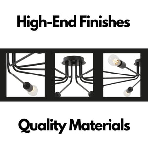 English Elm 10 Mid-Century Sputnik Chandelier with 10 Dimmable Arms, Metal Semi-Flush Ceiling Fixture, Elegant Ambiance Black B130P148036