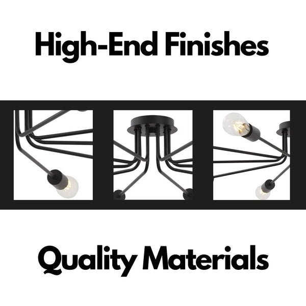 English Elm 10 Mid-Century Sputnik Chandelier with 10 Dimmable Arms, Metal Semi-Flush Ceiling Fixture, Elegant Ambiance Black B130P148036