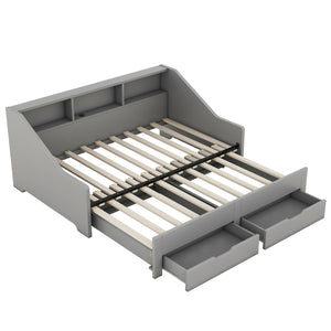 English Elm Twin Space-Saving Daybed with Pull-Out King Trundle, Built-In Bookcases, Dual Drawers & USB Charging Station Gray GX001827AAE