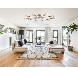 English Elm 10 Mid-Century Sputnik Chandelier with 10 Dimmable Arms, Metal Semi-Flush Ceiling Fixture, Elegant Ambiance Brushed Gold B130P148037