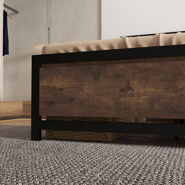 English Elm HOMCOM Full Bed Frame with Headboard & Footboard, 660lb Steel Slats, 12.25" Underbed Storage, Black Vintage Design W2225P156115
