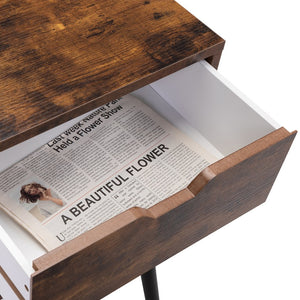 English Elm ightstand Rustic Brown & Black Nightstand with 2 Drawers, Solid Wood Legs, 66lb Top Capacity, Storage Elegance for Bedroom W2181P156142