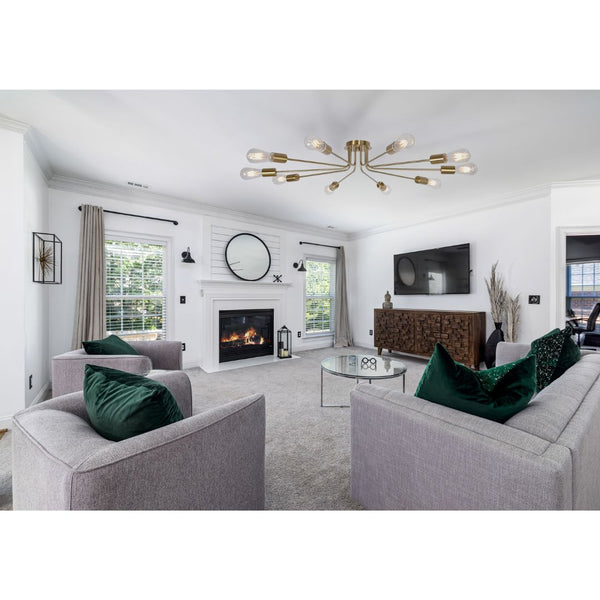 English Elm 10 Mid-Century Sputnik Chandelier with 10 Dimmable Arms, Metal Semi-Flush Ceiling Fixture, Elegant Ambiance Brushed Gold B130P148037