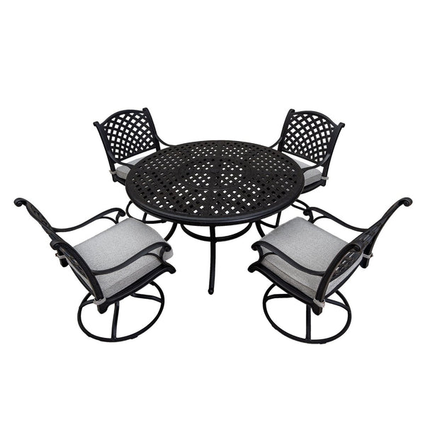 English Elm Stylish 5-Piece Aluminum Dining Set With Swivel Rocker Chairs & Cushions For Outdoor Comfort B010S00442-GIGA