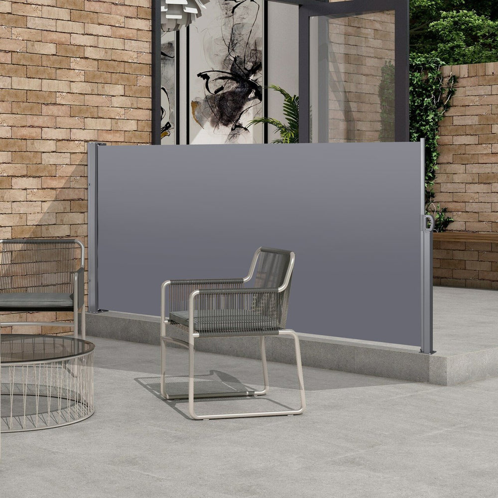 English Elm 138" Retractable Side Awning 138"x71" Waterproof UV-Resistant Privacy Screen Roll-Up Balcony Gray W419P143091