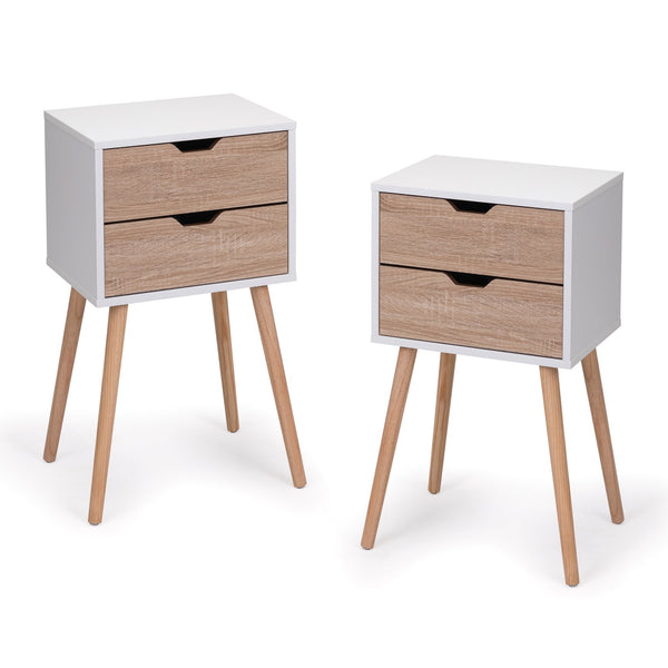 English Elm Nightstand Modern White Walnut 2-Drawer Bedside Tables with Solid Wood Legs, Durable Storage Pair W2181P156141