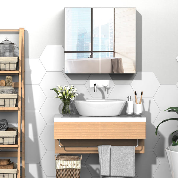 English Elm Kleankin Bathroom Mirrored Cabinet - Sleek 24"X22" Wall-Mounted Organizer With Double Doors, White W2225P156100