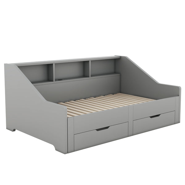 English Elm Twin Space-Saving Daybed with Pull-Out King Trundle, Built-In Bookcases, Dual Drawers & USB Charging Station Gray GX001827AAE