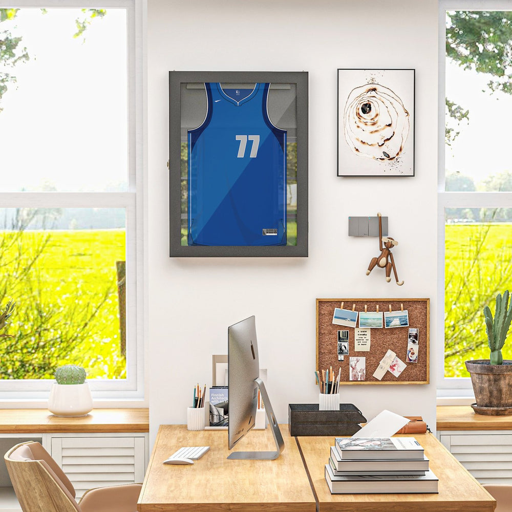 English Elm HOMCOM Jersey Display Case 23.5"x31.5" Wall-Mounted Acrylic Shadow Box with Lockable Hinge & UV Guard Black W2225P156103