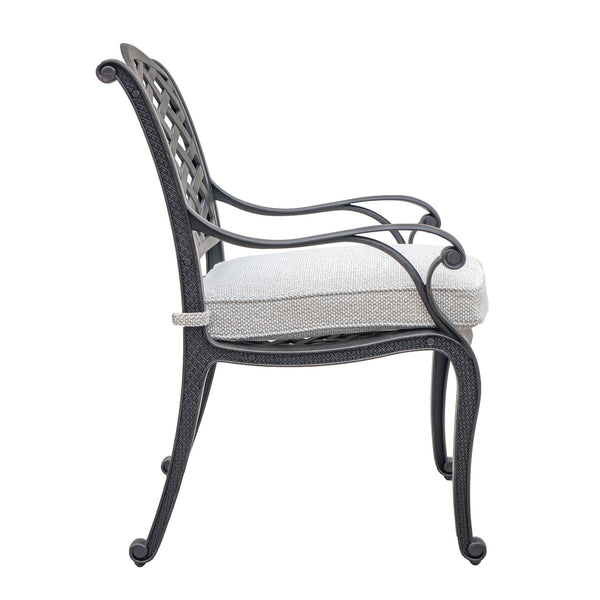 English Elm Outdoor Dining Chair Antique Gray with Sandstorm Cushion — Powder-Coated Aluminum, Lattice Back, Durable Elegance B010P156182