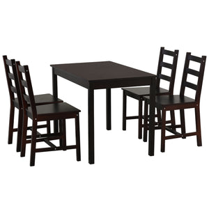 English Elm HOMCOM Chestnut Pine 5-Piece Dining Set for 4 — Compact Rustic Wooden Table & High-Back Slatted Chairs W2225P156107