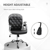 English Elm Vinsetto Pu Leather Home Office Chair, Button Tufted Desk Chair With Padded Armrests, Adjustable Height and Swivel Wheels, Black