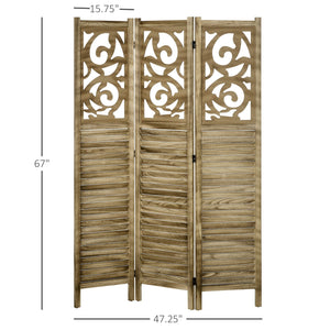 English Elm HOMCOM 3-Panel Wood Room Divider with Floral Louvered Panels, Folding Privacy Screen, 67" Tall Brown W2225P156104
