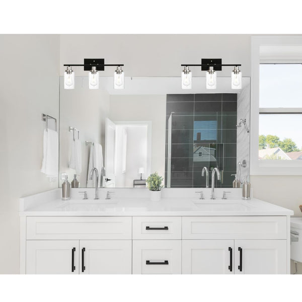 English Elm Modern 3-Light Bathroom Vanity Light with Clear Glass Shades, Black & Brushed Nickel, Dimmable Mountable Fixture for Bedroom, Living Room, Powder Room (E26) B130P148059