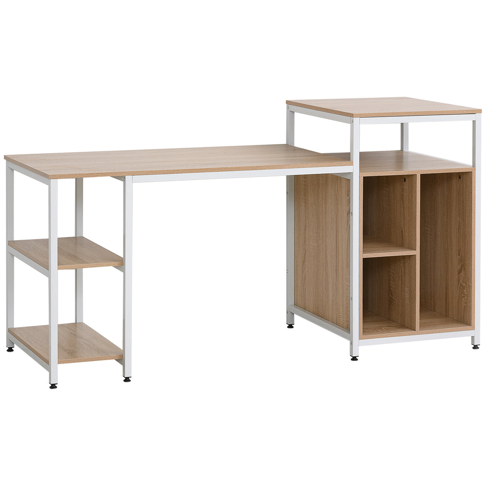 English Elm HOMCOM 68" Office Computer Desk Workstation with Shelves & CPU Stand, Oak Woodgrain Storage Surface W2225P156110