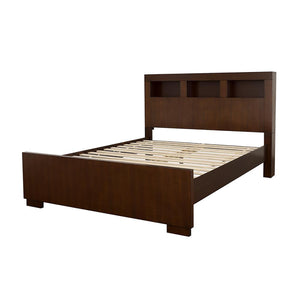 English Elm Cappuccino Queen Bed With Stylish Bookcase Headboard, Integrated Lighting & Modern Storage Solutions B062S00307