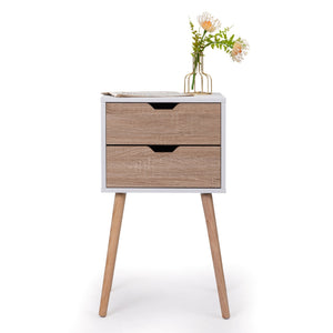 English Elm Nightstand Modern White Walnut 2-Drawer Bedside Tables with Solid Wood Legs, Durable Storage Pair W2181P156141
