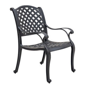 English Elm Outdoor Dining Chair Antique Gray with Sandstorm Cushion — Powder-Coated Aluminum, Lattice Back, Durable Elegance B010P156182