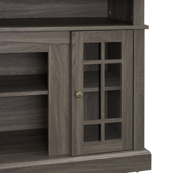 English Elm Classic Walnut Media Console with Glass Door Storage Open Shelving for 65 Inch Tvs W1758P147683