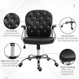 English Elm Vinsetto Pu Leather Home Office Chair, Button Tufted Desk Chair With Padded Armrests, Adjustable Height and Swivel Wheels, Black