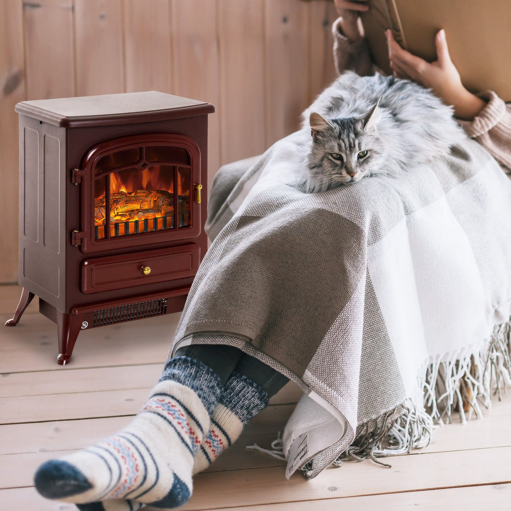 English Elm Homcom 22" Electric Fireplace Heater With Realistic Flames, Adjustable Heat, Safety Features & Portable Design W2225P156099