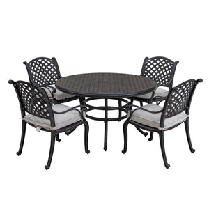 English Elm Stylish 5-Piece Aluminum Dining Set With Cushions, Round Table & Umbrella Hole For Outdoor Elegance B010S00441-GIGA