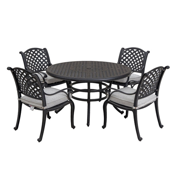 English Elm Stylish 5-Piece Aluminum Dining Set With Cushions, Round Table & Umbrella Hole For Outdoor Elegance B010S00441-GIGA