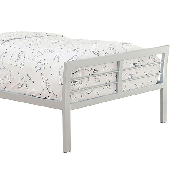 English Elm Silver Full Metal Bed with Nautical Horizontal Slat Headboard, Modern Silver Finish, 600 lb Capacity B062S00303