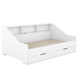 English Elm Twin Space-Saving Daybed with Pull-Out King Trundle, Built-In Bookcases, Dual Drawers & USB Charging Station White GX001827AAK