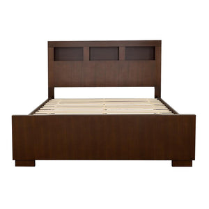 English Elm Cappuccino Queen Bed With Stylish Bookcase Headboard, Integrated Lighting & Modern Storage Solutions B062S00307