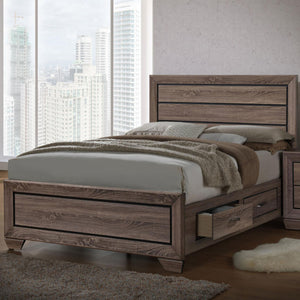 English Elm Washed Taupe Queen Storage Bed with Rustic Horizontal Panel Headboard, 4 Underbed Drawers, 600 lb Limit B062S00299
