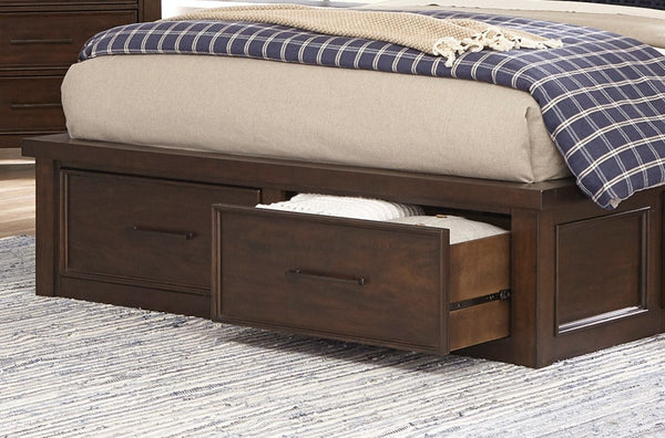 English Elm 6 Drawer Queen Sleigh Bed Mango Veneer Platform Frame Classic Bedroom Storage B011S00717