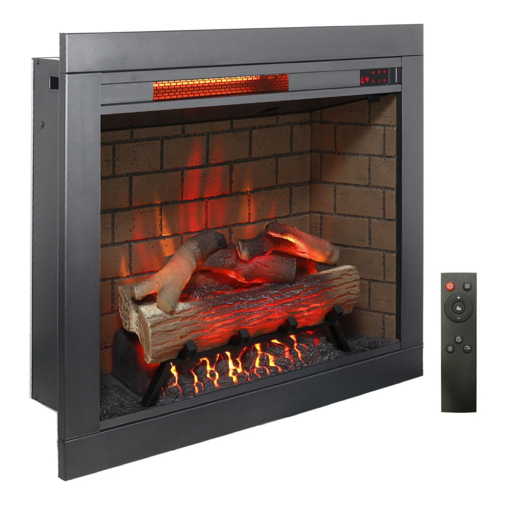 English Elm 28inch Recessed Electric Fireplace Insert with 3d Flame Effects and Infrared Quartz Heat W1769P266570