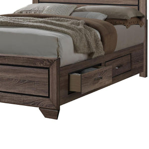 English Elm Washed Taupe Queen Storage Bed with Rustic Horizontal Panel Headboard, 4 Underbed Drawers, 600 lb Limit B062S00299