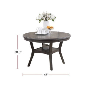 English Elm Dining Round Table 47" Diameter Contemporary Rubberwood MDF Veneer Knot Design with Shelf Accent Gray,Grey,Oak 49.2 L x 49.2 W x 6.1 H B01156000