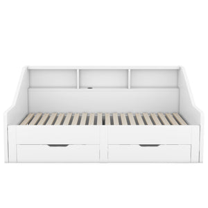 English Elm Twin Space-Saving Daybed with Pull-Out King Trundle, Built-In Bookcases, Dual Drawers & USB Charging Station White GX001827AAK