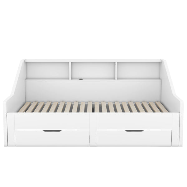 English Elm Twin Space-Saving Daybed with Pull-Out King Trundle, Built-In Bookcases, Dual Drawers & USB Charging Station White GX001827AAK
