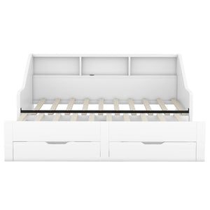 English Elm Twin Space-Saving Daybed with Pull-Out King Trundle, Built-In Bookcases, Dual Drawers & USB Charging Station White GX001827AAK