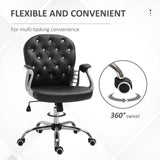 English Elm Vinsetto Pu Leather Home Office Chair, Button Tufted Desk Chair With Padded Armrests, Adjustable Height and Swivel Wheels, Black