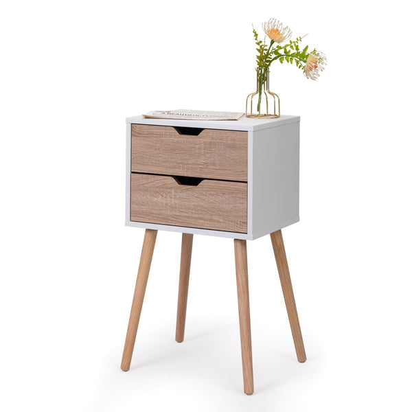 English Elm Nightstand Modern White Walnut 2-Drawer Bedside Tables with Solid Wood Legs, Durable Storage Pair W2181P156141