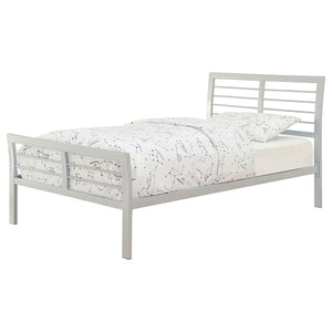 English Elm Silver Twin Metal Bed with Nautical-Inspired Horizontal Slats, Modern Silver Finish, 400lb Capacity, Contemporary Design B062S00309