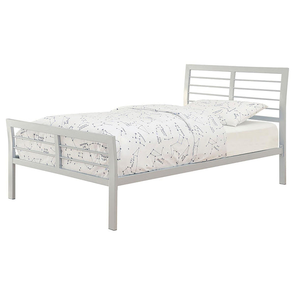 English Elm Silver Twin Metal Bed with Nautical-Inspired Horizontal Slats, Modern Silver Finish, 400lb Capacity, Contemporary Design B062S00309